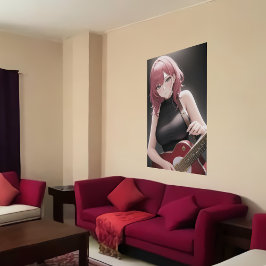 Djur unga dam som spelar gitarr | AI Art Poster