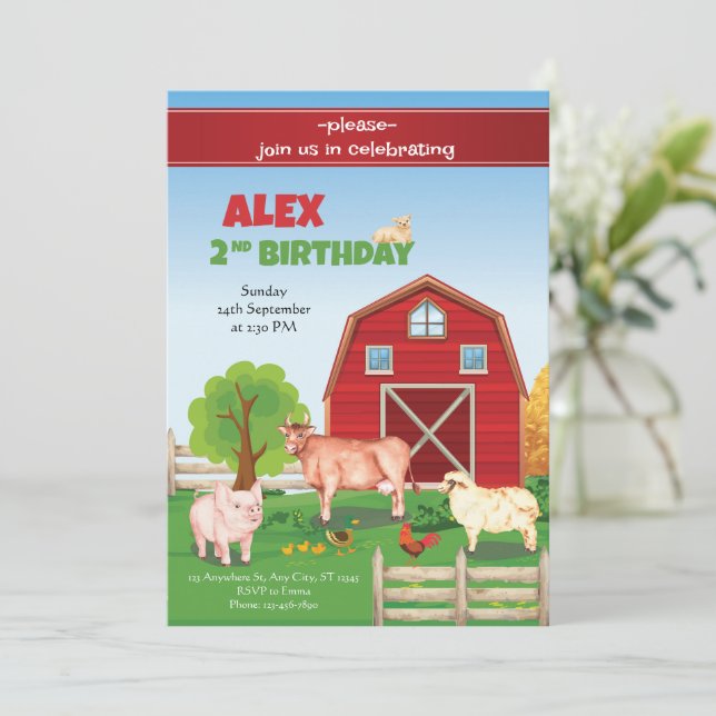 Djur: Uppmaning på födelsedagen Barnyard Birthday Inbjudningar (Stående Fram)