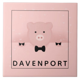 Djur vid Rosa Gris Cute Farm Animal Kakelplatta