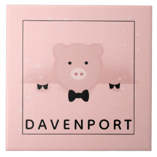 Djur vid Rosa Gris Cute Farm Animal Kakelplatta