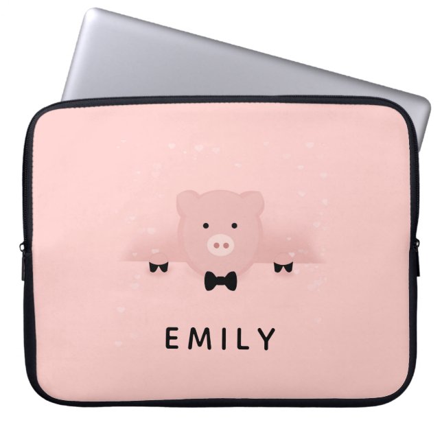 Djur vid Rosa Gris Cute Farm Animal Laptop Fodral (Framsidan)
