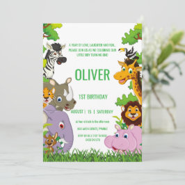 Djur Vilda En Dschungelgrönska safari För barn Inbjudningar