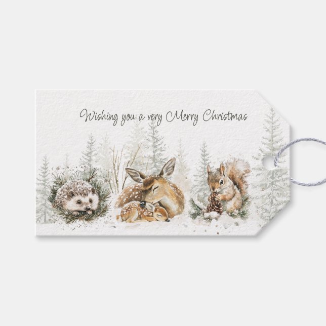 Djur Vinter Skog Jul Presentetikett (Framsidan (Horisontell))