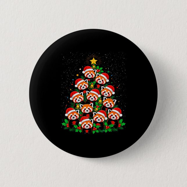 Djur Xmas Träd Tomtehatt Röd Panda Jul  Knapp (Framsida)