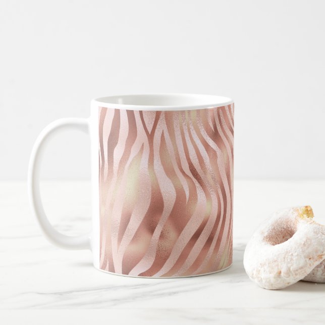 Djur Zebra Ränder Ljus Rosa Guld Brons Kaffemugg (Med munk)