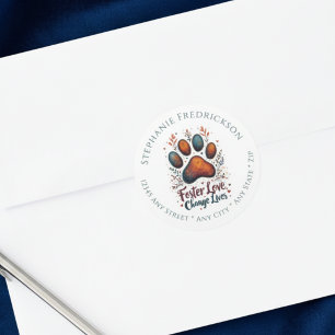 Djuraktivist Foster Love Paw Print Address Runt Klistermärke