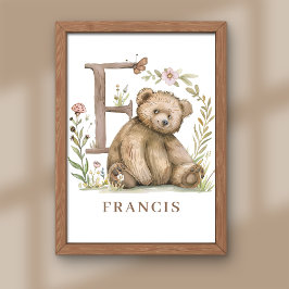 Djuralfabet Brev F Kids Namn Bear Poster