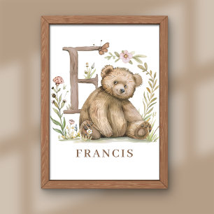 Djuralfabet Brev F Kids Namn Bear Poster