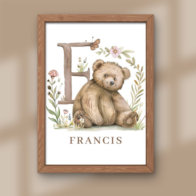 Djuralfabet Brev F Kids Namn Bear Poster (Skapare uppladdad)