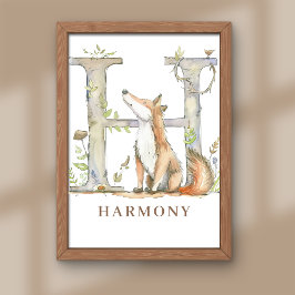 Djuralfabet Brev H Kids Namn Fox Poster