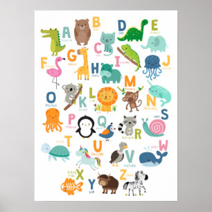 Djuralfabet Kids Nursery Home School Classroom Poster