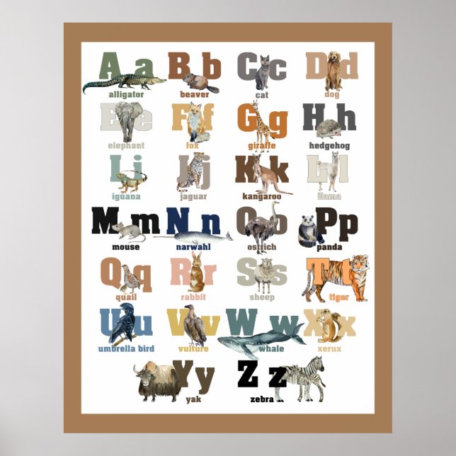 Djuralfabet Nursery and Barn Art Poster (Framsidan)