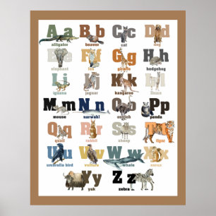 Djuralfabetet Väggkonstaffisch för barnkammare och Poster
