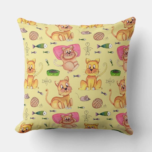 djurälskare av matskålsfisk, kattdjur-dekeringstem kudde (Framsida)