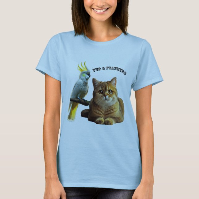 Djurälskare British Shorthair Cat & Cockatoo Bird T Shirt (Framsida)