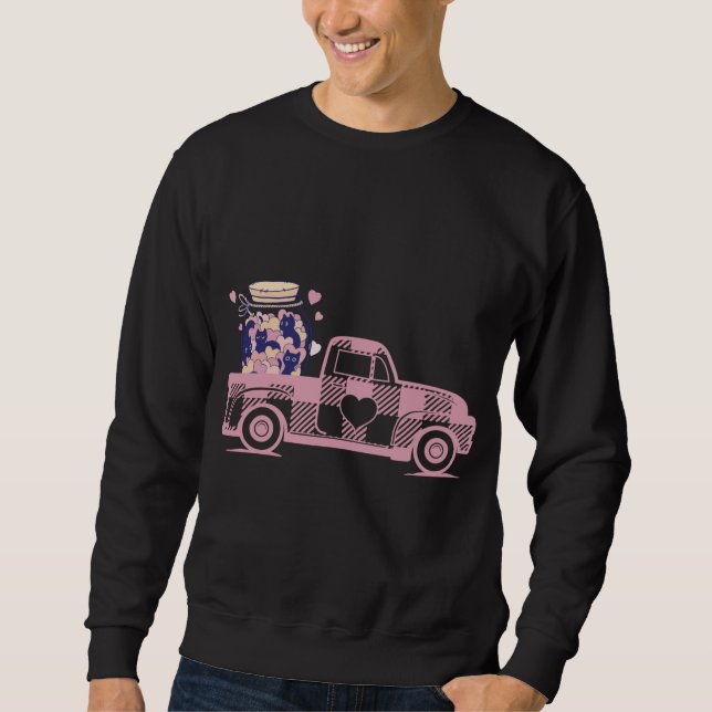 Djurälskare Gift Idea Valentindagen Cat Burk Red T Lång Ärmad Tröja (Framsida)