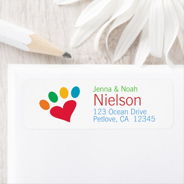 Djurälskare Heart Hund Cat Paw Skriv ut Returadres Returadress Etikett (Insitu)