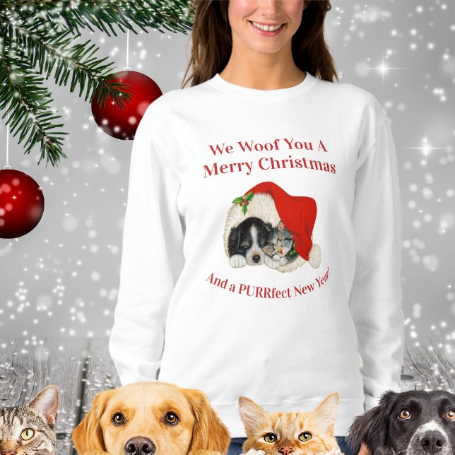 Djurälskare, Hundar-katter, Roligt vid jul T Shirt (Pet Lovers, Dogs Cats, Christmas Fun Sweatshirt)