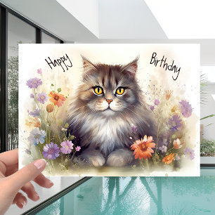 Djurälskare Kattunge i Colorful Flowers Birthday Kort