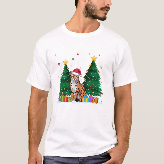 Djurälskare Ocelot Tomte T Shirt (Framsida)