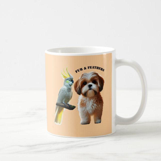 Djurälskare Shih Tzu Hund och Cockatoo Bird URM Kaffemugg (Höger)