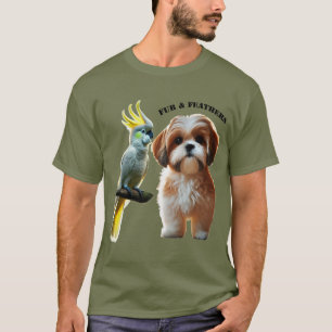 Djurälskare Shih Tzu Hund och Cockatoo Bird URM T Shirt
