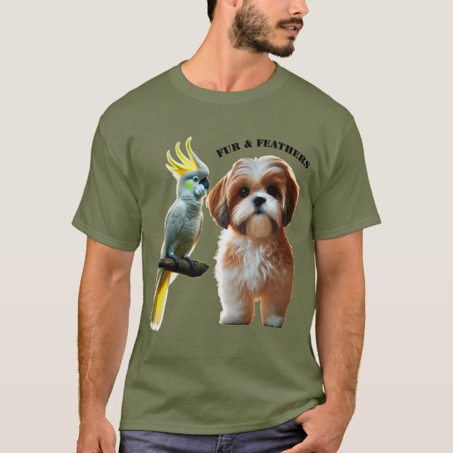 Djurälskare Shih Tzu Hund och Cockatoo Bird URM T Shirt (Framsida)