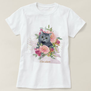 Djurälskarn Black Cat & Flowers T Shirt