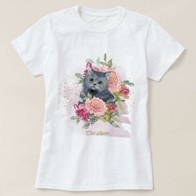 Djurälskarn Black Cat & Flowers T Shirt (Design framsida)