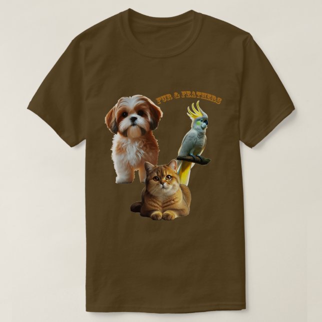 Djurälskarn Päls & Feathers Hund, Cat och Bird URM T Shirt (Design framsida)