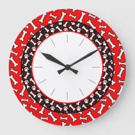 Djurälskarns Hund Bone and Paw-utskrift Stor Klocka