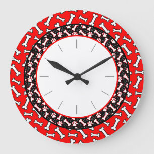 Djurälskarns Hund Bone and Paw-utskrift Stor Klocka