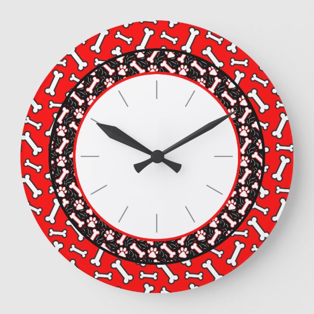 Djurälskarns Hund Bone and Paw-utskrift Stor Klocka (Framsida)