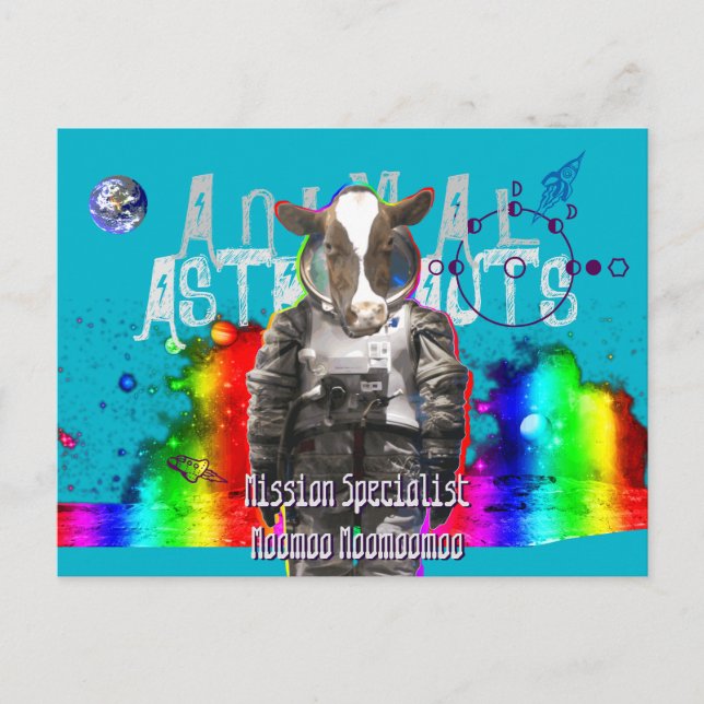Djurastronauter Cow Vykort (Framsida)