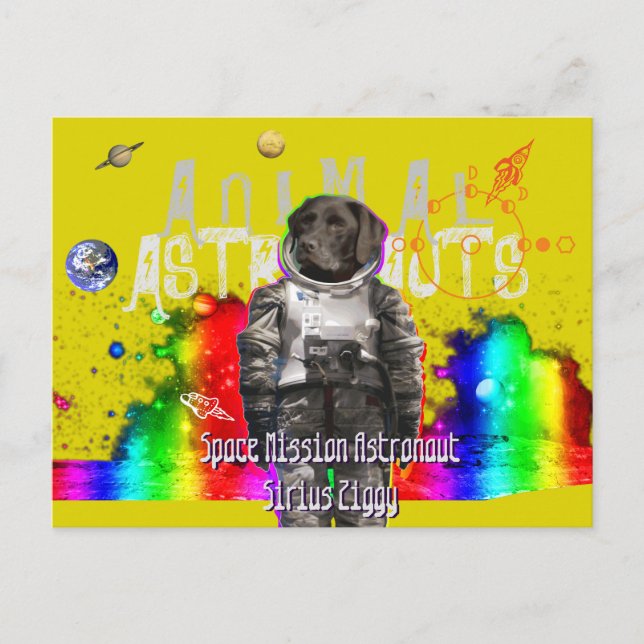 Djurastronauter Hund Spaceman Vykort (Framsida)