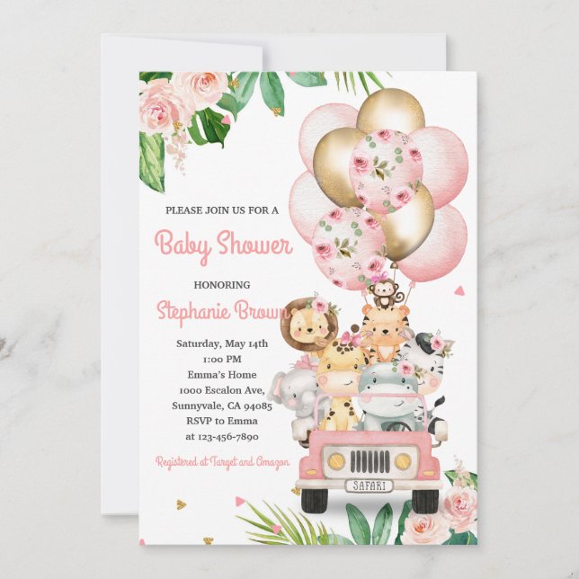 Djurballonger för baby shower inbjudningar (Framsida)