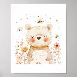 Djurblommor från Cute Bear Nursery Friends Kärlek Poster
