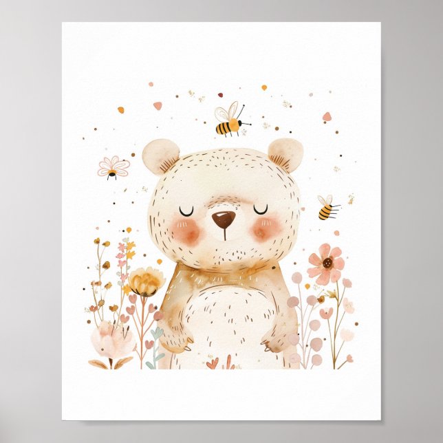 Djurblommor från Cute Bear Nursery Friends Kärlek Poster (Framsidan)