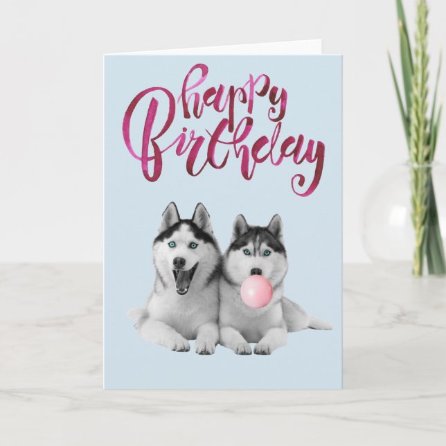 Djurbubbelgum från födelsedagen Siberian husky Hun Kort (Framsida)