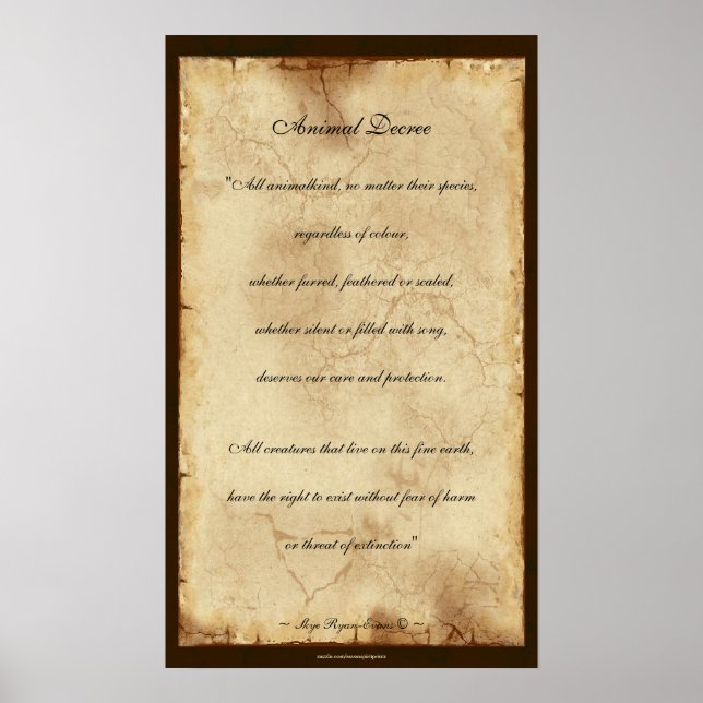 "Djurdekret" Parchment-stil Poetry Poster (Framsidan)