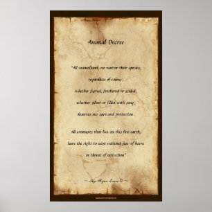 "Djurdekret" Parchment-stil Poetry Poster