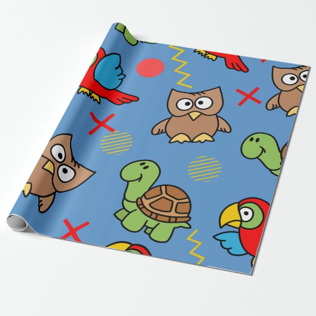 Djurdesign mönster Pappra Presentpapper (Utrullad)