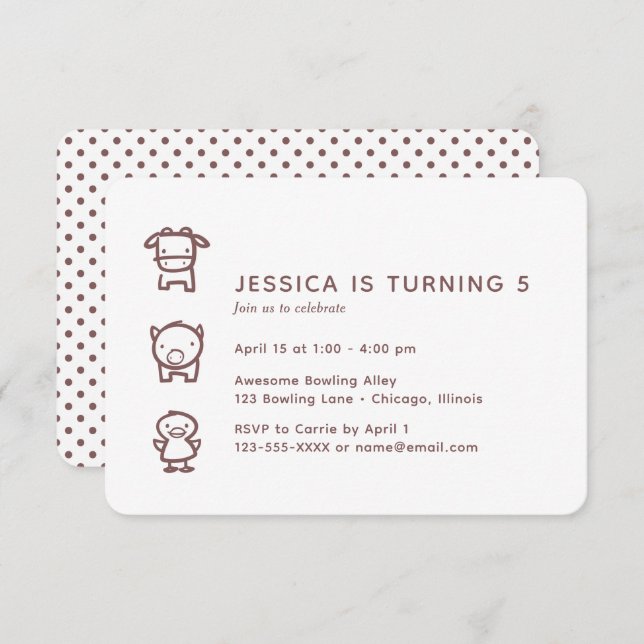 Djurdodlar Barns födelsedag Inbjudningar (Fram/baksida)