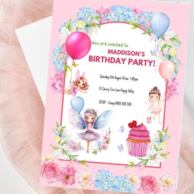 Djurebarkbjudande för flickor inbjudningar (Fairy Birthday Party Invitation For Girls )