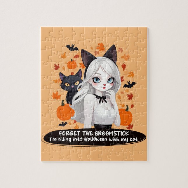 Djurekvinna med svart katt. pussel (Vertikal)