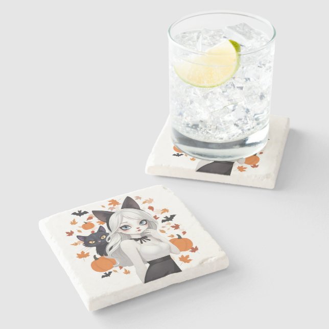 Djurekvinna med svart katt. stenunderlägg (Sidan)