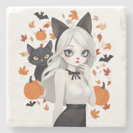 Djurekvinna med svart katt. stenunderlägg