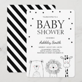 Djuren Babydusch inbjudan Zoo Safari Black Modern
