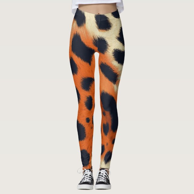 Djuren Black & orange leopard mönster stil Leggings (Framsida)