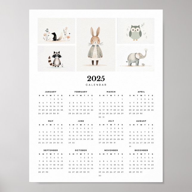 Djuren Boho Minimum 2025 Wall Calendar Poster (Framsidan)